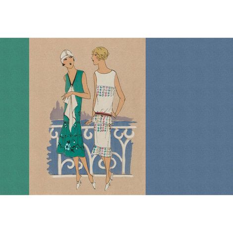 Papier peint panoramique pastel parisiennes années 20 Tapisserie panoramique bleu, vert & beige idéale chambre Papier peint panoramique escalier (1/2)