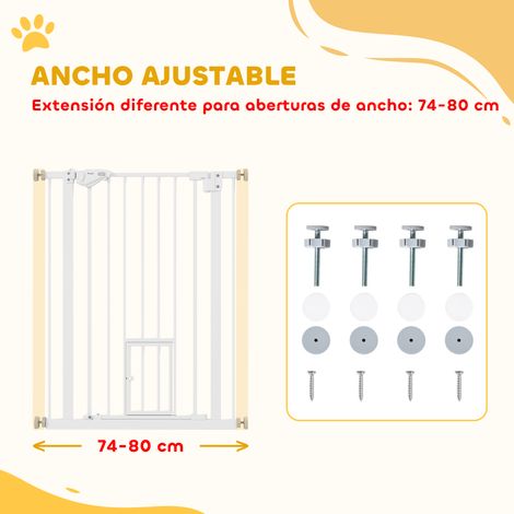 Barrière de sécurité pour chien extensible avec barrière. petite. fermeture automatique et double verrouillage. pour porte. couloir. escalier. 74-80 x 91.4 cm. blanche (1/5)
