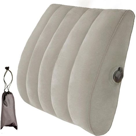 Coussin de soutien dorsal, 40 x 35 x 12 cm, coussin de soutien lombaire gonflable, coussin de dos portable, coussin lombaire réglable, coussin de dossier de chaise, bas du dos (gris) (1/5)