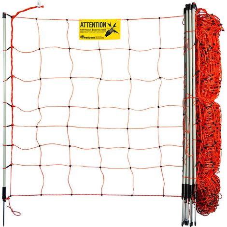 Horizont – Filet à moutons renforcé 0.90 x 50 m – 14 piquets en fibre de verre – 8 brins électrifiables – Résistant à la déchirure