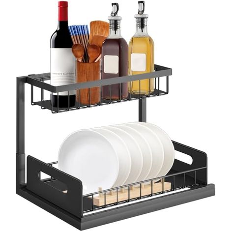 Rangement Sous évier à 2 Niveaux,Organiseur de Cuisine, Étagère sous Évier, Porte-épices,Panier Coulissant en métal,pour Salle Bain,Chambre (27 x 36 28 cm (noir)) 27 X Cm (Noir) -'27 X 36 X 28 Cm (Noi