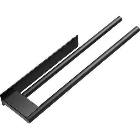 Porte-Serviette en Acier Inoxydable Noir, Résistant à la Rouille, Installation Facile Soit par Vis ou Autocollant, Design Compact, Porte-Serviette Durable, Salle de Bain ou Cuisine (Noir) (1/5)