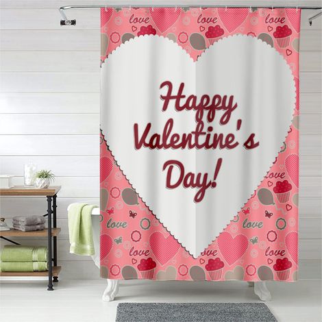 Rideau de douche Valentine aquarelle cœurs doux, polyester imperméable, 150x180 cm (1/5)