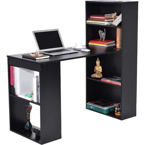 Scrivania con Libreria Tavolo Porta Pc Computer in Melanina Casa Ufficio Nero (1/5)