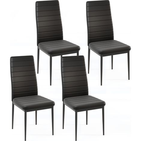 Set di 4 sedie da pranzo imbottite, Sedia senza braccioli con schienale e sedile imbottiti Nero (1/5)