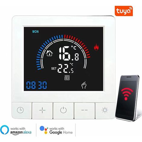 Thermostat WiFi Tuya K5H25A-WiFi pour chauffage électrique, écran tactile LCD, contrôle vocal Alexa/Google