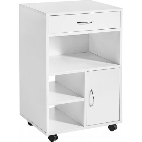 Mobile Printer Cabinet with Wheels, Office Storage Cabinet with Drawer, Door and Storage Compartments, Mobile Printer Stand for Office or Home, White, 50x40x75 cm, FBT106-W (1/5)