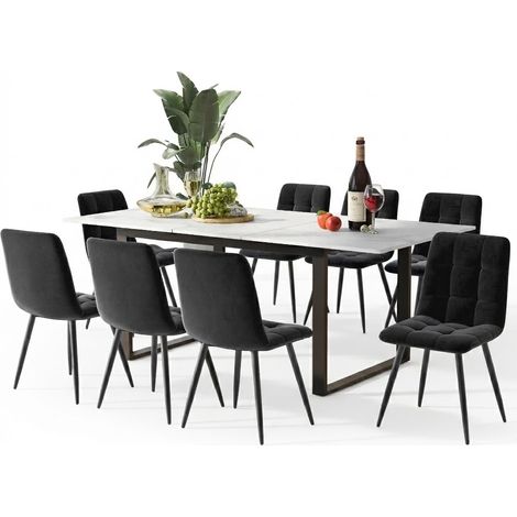 ELVMI Ensemble table et chaises avec ausziehbarem Tisch und Polsterstühlen, MDF und Weiß (1/5)