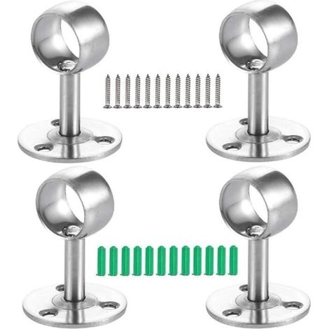 Support pour Tringle à Rideau - 4Pcs - Acier Inoxydable - Argent - 22mm Diamètre (1/4)