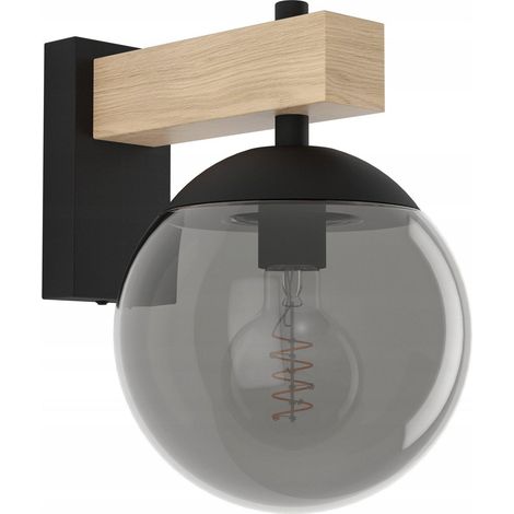 Eglo Iluminación Aplique exterior BUFALATA con globo ahumado y base madera, E27, IP44 (1/3)