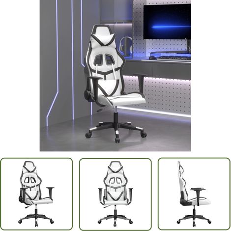 The Living Store Chaise de jeu Blanc et noir Similicuir - Chaises Gaming - Fauteuil Gamer - Chaise Bureau - Chaise Ergonomique - Chaise Confortable (1/5)