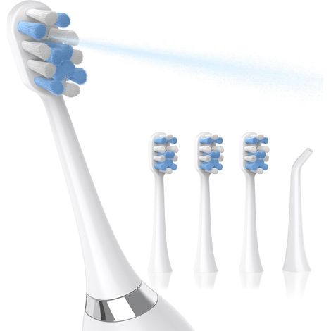 Têtes de Rechange Kit 3 Brossettes Ultra Souple et 1 Jet d'eau, Compatible avec 2 en 1 Brosse à Dent Electrique Sonique avec Jet Dentaire (1/5)