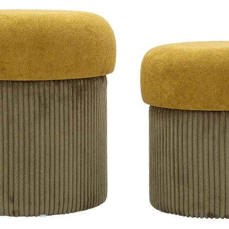 Pouf Contenitore Outjo, set da 2, Forma Rotondo, Colore Struttura Marrone, 42x42x44h cm Marrone Terracotta