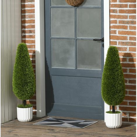Set de 2 plantas artificiales de ciprés, 90 cm, en maceta, plástico verde (1/5)