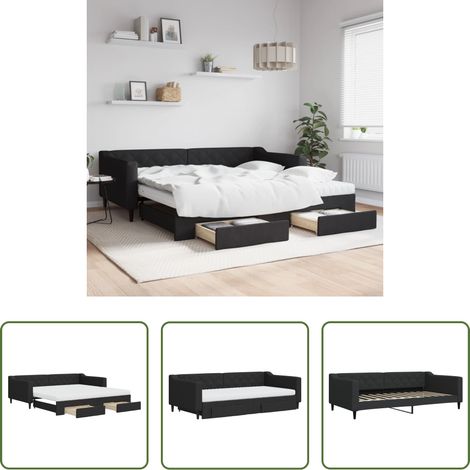 vidaXL Sofa mit Bett -  Tagesbett Ausziehbar mit Schubladen Schwarz 100x200 cm Stoff