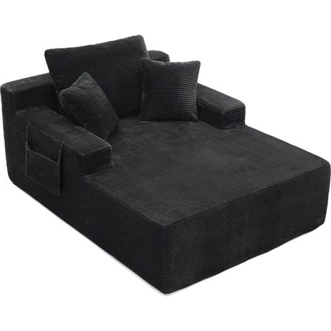 Schwarzes 1-Sitzer-Cordsofa mit Seitentaschen und Kissen, ohne Montage (1/5)