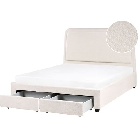 Bett mit Schubladen Bouclé SARDENT 160 x 200 cm Cremeweiß