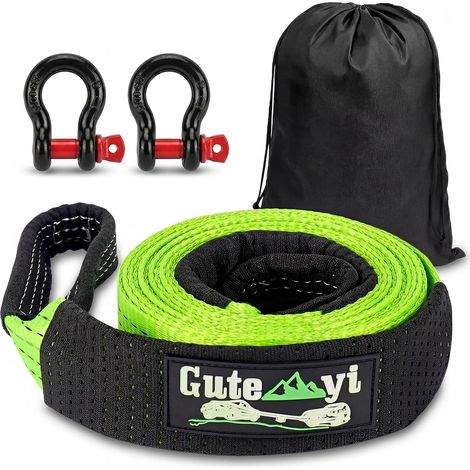 Sangle de Remorquage Voiture 8 Tonnes 5m, Corde de Remorquage avec 2 Crochets Renforcés, Sac de Rangement, pour Auto, SUV, Véhicule Tout-Terrain (Vert) (1/5)