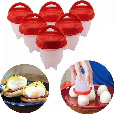 Cocedor de huevos - Huevos duros sin cáscara, juego de 6 piezas, cocedor de huevos antiadherente de silicona, vaporera de silicona, libre de BPA (1/5)
