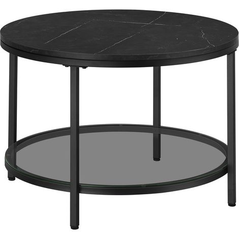 Vasagle – Table basse fixe noir marbré – Verre trempé et acier – Dimensions 65 x 46 cm – Capacité 30 kg – Facile à assembler pour salon moderne