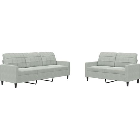Ensemble de Canapé  Sofas 2 pcs avec coussins Gris clair Velours