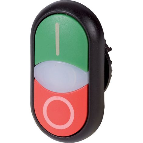 Eaton Pulsador doble, RMQ-Titan, Pulsadores y luces de señalización sobresaliendo, momentáneo, Lente frontal blanco, verde, rojo, rotulado, Aro frontal Negro, 216701