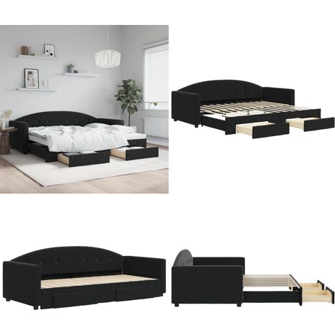 Tagesbett Ausziehbar mit Schubladen Schwarz 90x200 cm Samt - Schlafcouch - Gästebett - Tagesbett - Ausziehbarer Schlafsitz - Möbel - Home & Living (1/5)