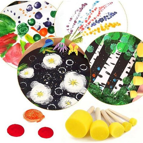 Pinceau Éponge - Manche Bois - 25 Pièces Ronds - 5 Tailles (1,5 à 5 cm) - Pour Peinture Créative Enfant et Adulte (1/5)