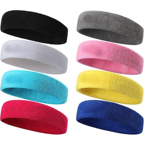 8 Pices Bandeau Sport Pour Hommes Et Femmes,bandeau Transpiration,bande De Cheveux Lastique Non Slip Vacuation De L'humidit Bandeau En Coton Pour