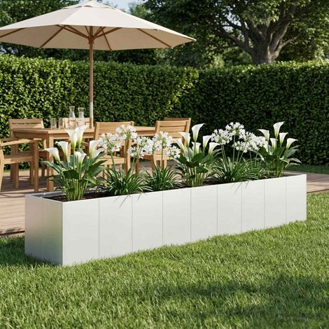 vidaXL Cache-pot de jardin Blanc 360 x 80 x 60 cm Acier laminé à froid (1/5)