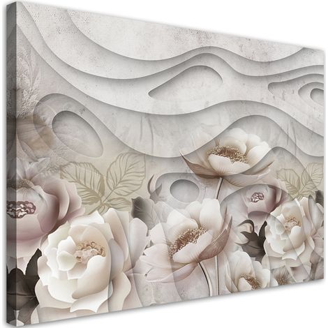 Quadro su tela, Fiori beige in fiore - 120x80 (1/4)