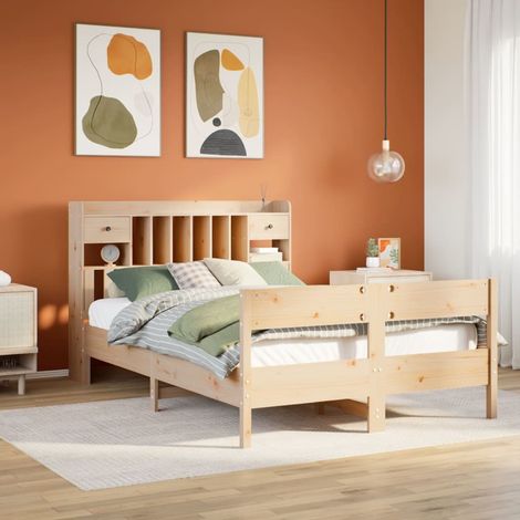 Lit bibliothèque sans matelas 135x190 cm bois de pin massif