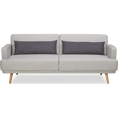 Canapé convertible 3 places en tissu gris style scandinave avec pieds en bois massif - PANGIVO (1/5)