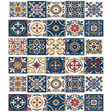 6er-Set Fliesenaufkleber mit Blumenmuster für Boden, Treppe, Bad und Küche, wasserfest, selbstklebend, Wandbild-Tapete