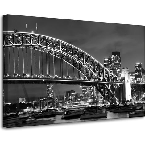 Cuadro sobre lienzo Arquitectura Puente de noche 90x60 cm Luces de la ciudad