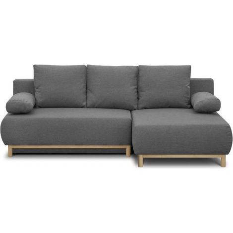 Canapé d'angle droit convertible MIKA 3 places - Tissu gris clair - Coffre de rangement - L218 x P98/145 x H84 cm (1/5)