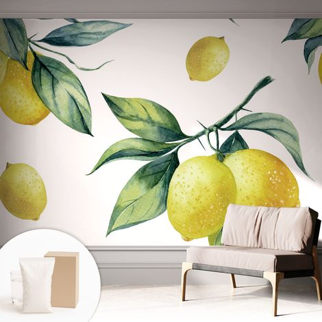 Tapete Vliestapete mit Kleber modern Wohnzimmer - Wanddeko Schlafzimmer - Tapete mit Motiv Zitronenmotiv 312x219 cm (1/5)