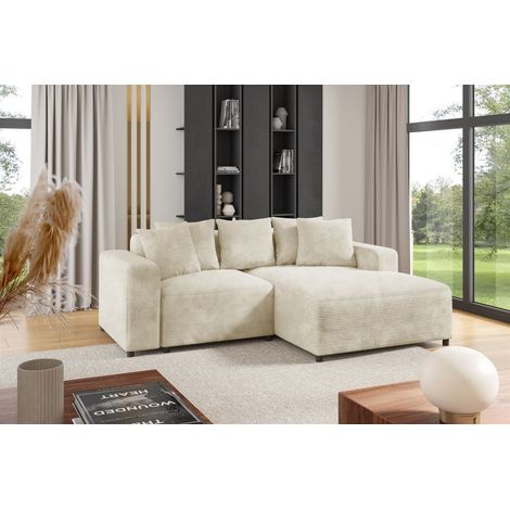 Ecksofa Designersofa Sofa MEGAN XS in Stoff Poso Creme Ottomane Rechts (1/2)