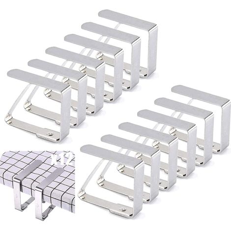 12 Pinces à nappe, Acier inoxydable ajustable, Antidérapant 8x7cm, Pour cuisine jardin pique-nique mariage (1/5)