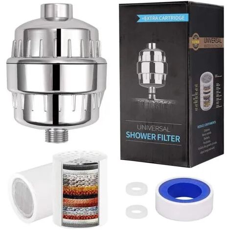 Filtre de douche à 15 couches, filtre anti-calcaire, pour une peau et des cheveux plus sains, élimine le chlore, les métaux lourds et autres sédiments, adoucisseur d'eau à la vitamine C (1/3)