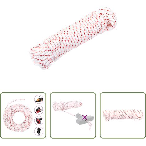 vidaXL Cordon de démarrage pour moteur -  Cordon de démarrage à tirer blanc et rouge Ø4 mm 10 m nylon (1/5)