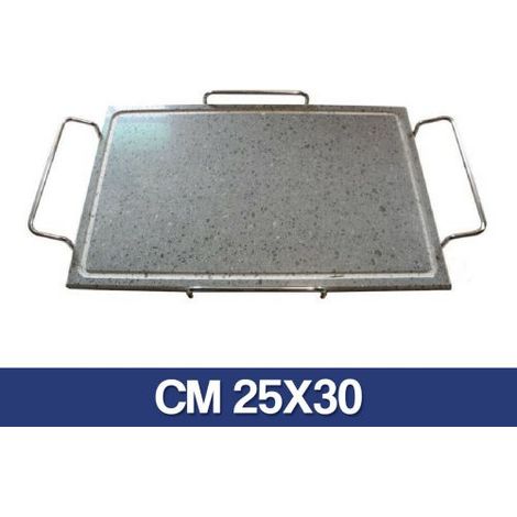 GRIGLIA BISTECCHIERA PIASTRA IN PIETRA LAVICA CON MANICI IN ACCIAIO 31741V CM 25X30 (31741)