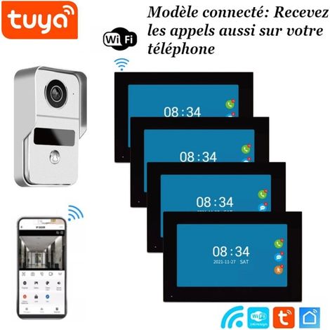 Visiophone connecté avec 4 écrans pour maison à étage avec lecteur de badges