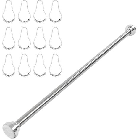 Barre de penderie réglable avec 12 crochets en acier inoxydable, extensible, pour salle de bain, balcon ou dressing, 80 cm (1/5)
