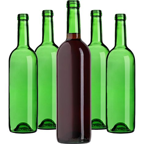Bouteille de vin, capacité 750 ml, hauteur 29,5 cm, diamètre 7,5 cm, compatibilité avec bouchon standard, matériau en verre (1/5)