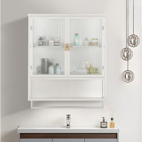 Mueble pared con vidrio y almacenamiento blanco OKMYHOME (1/5)