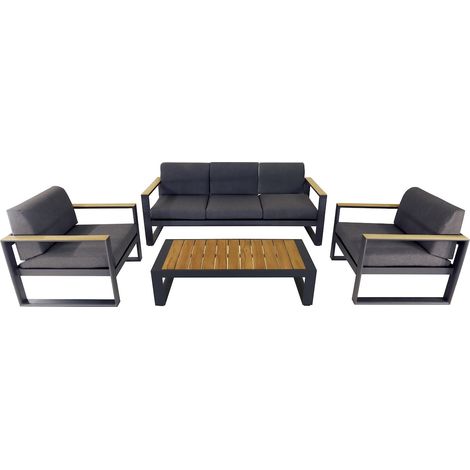 PROLOISIRS Salon de jardin 4 pièces en aluminium et teck FSC avec coussins - ALEXANDER - Coloris graphite