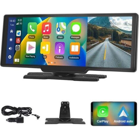 10.26 Pouces Stéréo de Voiture Portable avec A-pple Carplay Android Auto sans Fil. écran Tactile 7-32V. Assistant Vocal de Caméra Arrière/Bluetooth/Transmetteur FM/AUX/TF Carte (1/4)