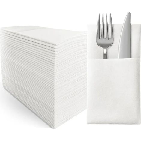 Serviettes de table jetables, toucher lin, avec poche intégrée pour couverts - 50 - 50 (1/5)
