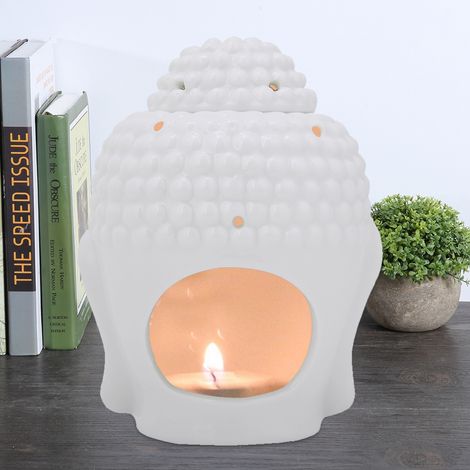 Brûleur d'huiles essentielles/diffuseur d'encens/porte-bougie en forme de tête de Bouddha blanc (1/5)